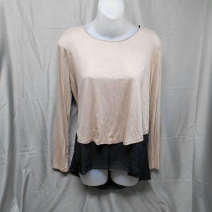NWOT Yi Han Fu Shi tan black top womens L/XL